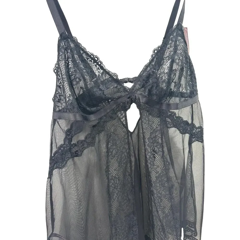 NWT Adore Me Lingerie Womens Size 0X Black Lace Sheer Babydoll